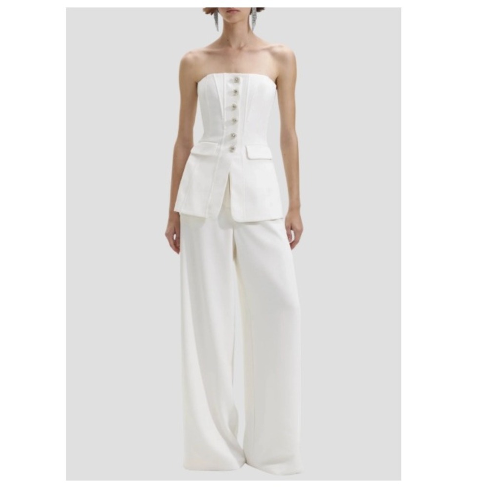 Self-Portrait Women's White Bandeau Crepe High Waist Wide Leg Pants Size 0 NWOT